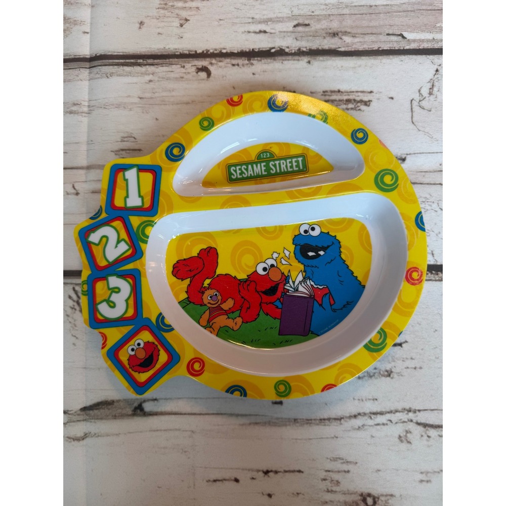 The First Years Sesame Street Elmo Cookie Monster Divided Toddler Plate Yellow